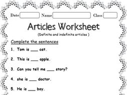 Definite and Indefinite articles Worksheet | Teaching Resources