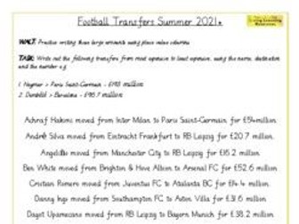 Football transfers place value 2021 (soccer transfer fees)