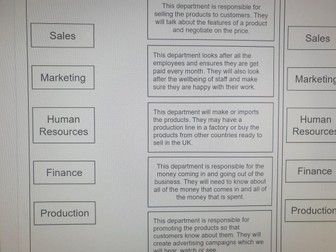 Business Functions Word-Definition Match