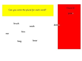 An IWB Resource: To support the teaching of plurals - adding s or es to a noun. Includes worksheet