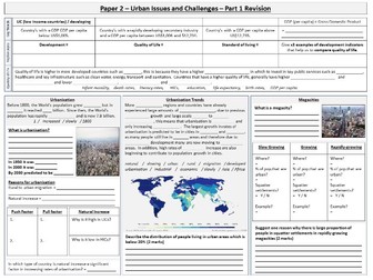 Urbanisation and Megacities Revision Worksheet