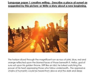 Grade 9 English Language Paper 1 Question 5 Creative writing - Description of a sunset