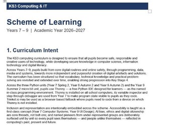 Complete KS3 Computing & IT Scheme of Learning - Years 7-9 - Full 3-Year Curriculum 2026-27