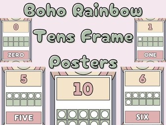 Tens Frames Counter Number Mathematics Posters in Colourful Boho Muted Rainbow Style 0 - 10