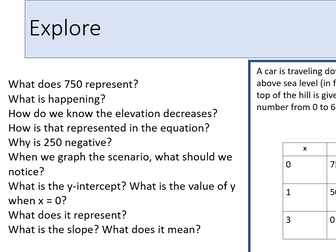 Slope and y-intercept of a real-world linear equation (Mastery, LEDD Model)