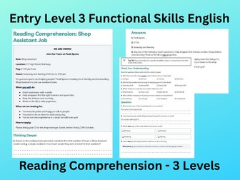 Functional Skills Entry Level 3 Reading Comprehension Shop Assistant