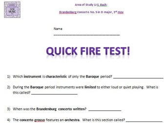Quick Fire Test  Brandenburg Bach  - GCSE 9-1 Edexcel Music