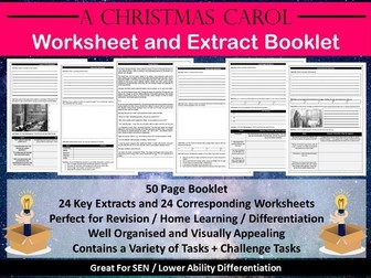 A Christmas Carol Extract and Worksheet Booklet