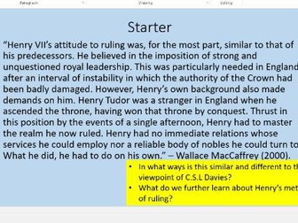 A level Henry VII First four lessons HIS1C