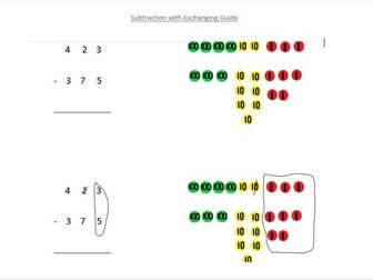 3 Digit Subtraction with Exchanging - supported with place value counters