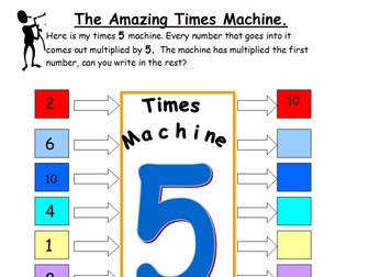 5 times table practice. 'Times Machine' fun worksheet, SEN