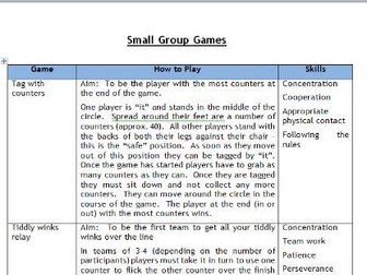 A selection of games suitable for working with small groups
