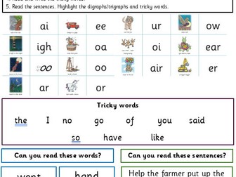 Little Wandle Phonics Homework sheets Reception Summer 1 Week 1-5