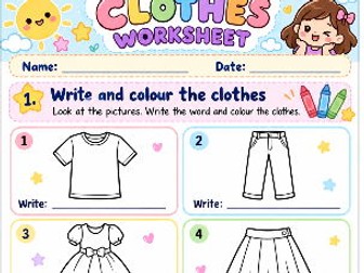 Clothes Worksheet – Write & Colour