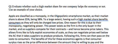 Economics 20 marker example image