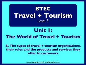 BTEC L3 Travel + Tourism Unit 1: B. Types of Travel + Tourism organisations