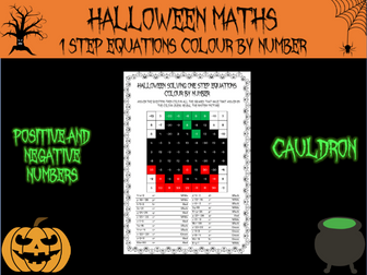 Halloween Maths: solving one step equations colour by number
