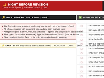 Muscular System | Edexcel GCSE PE | Night Before Revision Sheet