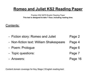 Year 6 SATs Practice Reading Paper: Romeo and Juliet