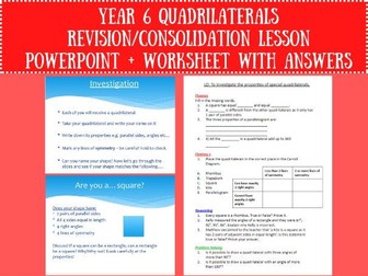 Year 6 Quadrilaterals Revision/Consolidation Lesson - PowerPoint/Worksheet with Answers
