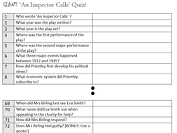 100 Question 'An Inspector Calls' Quiz (Context, Plot and Quotes)
