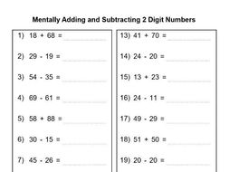 Mentally adding and Subtracting 2 Digit Numbers | Teaching Resources