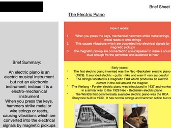 The Electric Piano Brief Sheet (AS/A Level Music Technology)