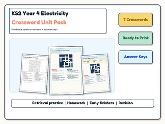 KS2 Year 4 Electricity Crossword Unit Pack | Vocabulary + Answers