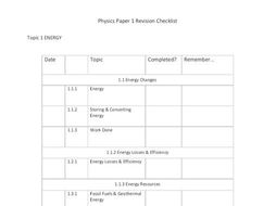 AQA Physics Paper 1 Topic Lists +Practicals | Teaching Resources