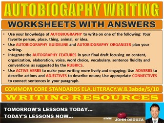 AUTOBIOGRAPHY WRITING TASK CARDS