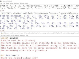 Bubble sort in a 2-dimensional array (python, pascal and c++)