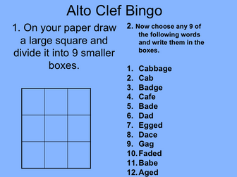 Music theory: Alto Clef Bingo Game (powerpoint file)