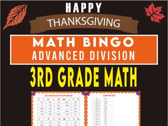 Thanksgiving Gobble & Divide! Advanced Division Bingo Game (No-Prep Math Activity)