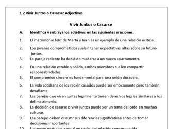 Vivir juntos o casarse: adjetivos