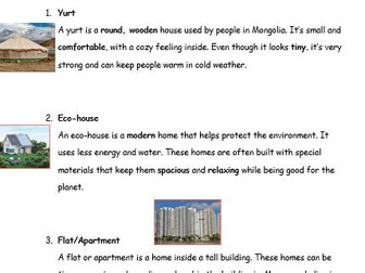 Cambridge English Stage 4 Unit 3_Homes Around the World Reading Comprehension and Questions