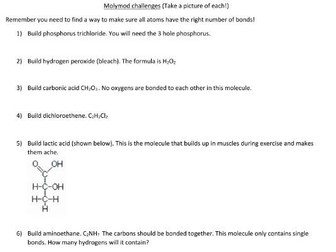 Molymod challenges for KS3 and GCSE