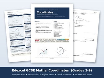 Edexcel GCSE Maths Coordinates: Worksheets, Foundation and Higher Tests, Mark Schemes (Grades 1-9)