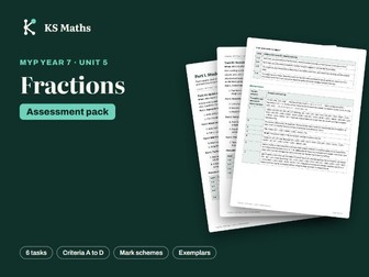 MYP Year 7 Fractions assessment: criteria A-D + mark schemes
