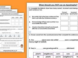 Grammar Year 4 When Should you not use an Apostrophe? Spring Block 1 Homework Extension