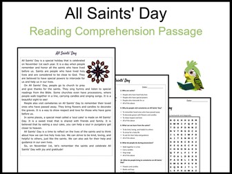 All Saints' Day Reading Comprehension and Word Search