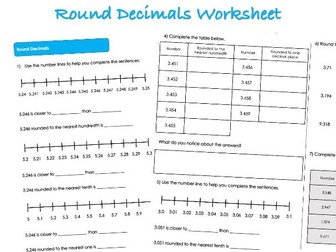 Decimals Worksheet - Round Decimals