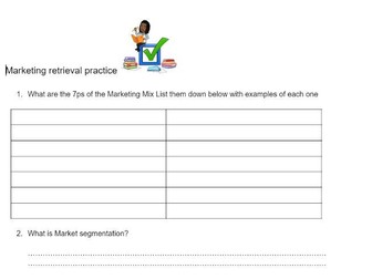 Btec Marketing activity; 7ps and Market segmentation worksheet