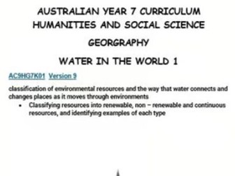 AUSTRALIAN YEAR 7 GEOGRAPHY WATER IN THE WORLD 1