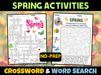 Spring Crossword Puzzle and Word Search Sub Plans