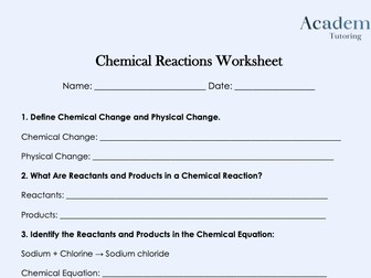 KS3 Chem Chemical Reactions Worksheet