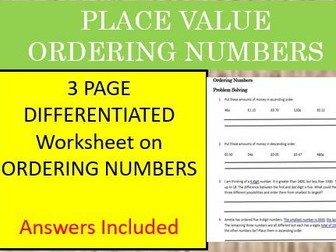 Place Value-ordering numbers differentiated worksheet