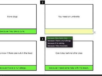 Conjunction Practice "because" Self Checking Spreadsheet