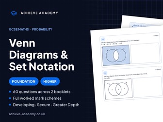 Venn Diagrams & Set Notation GCSE Maths Booklets | Foundation & Higher + Mark Schemes