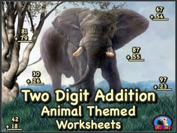 Two Digit Addition - Animal Themed Worksheets - Vertical