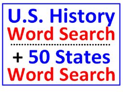 U. S. History Word Search Puzzle PLUS 50 States Word Search (2 Puzzles)